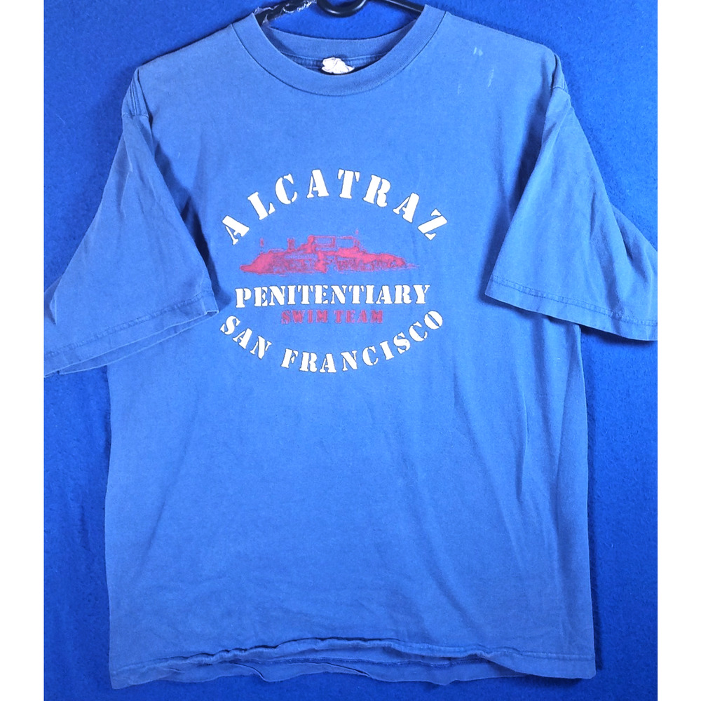 90s Vintage Alcatraz Penitentiary Swim Team T-Shirt Blue Men's XL San Francisco